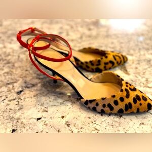 Zara Leopard and Red Ankle Strap Heels